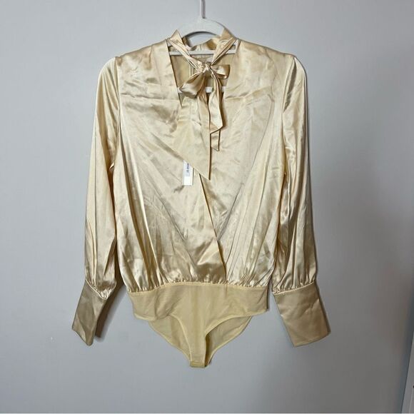 NEW JONATHAN SIMKHAI CHARMEUSE WRAP FRONT BODYSUIT SMALL - Picture 7 of 14